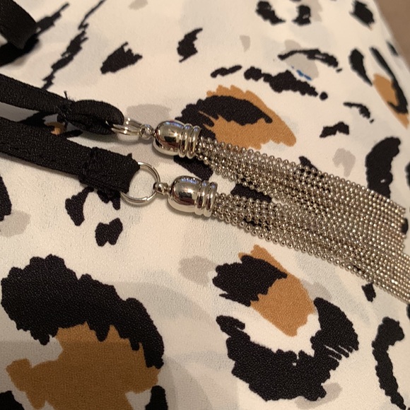 White House Black Market Tunic Blouse with Tassel Tie Neck - Picture 7 of 9